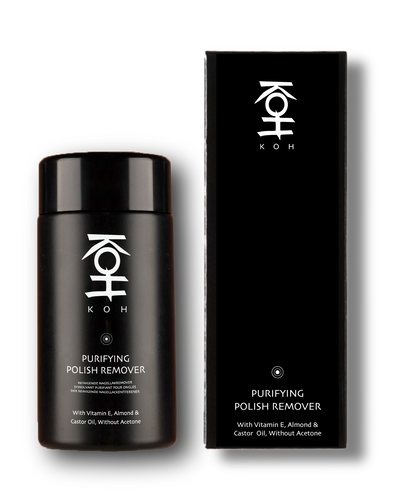 KOH ピュリファイング ポリッシュリムーバーとケース。爪を乾燥させずにマニキュアをやさしく落とす高保湿タイプの除光液。